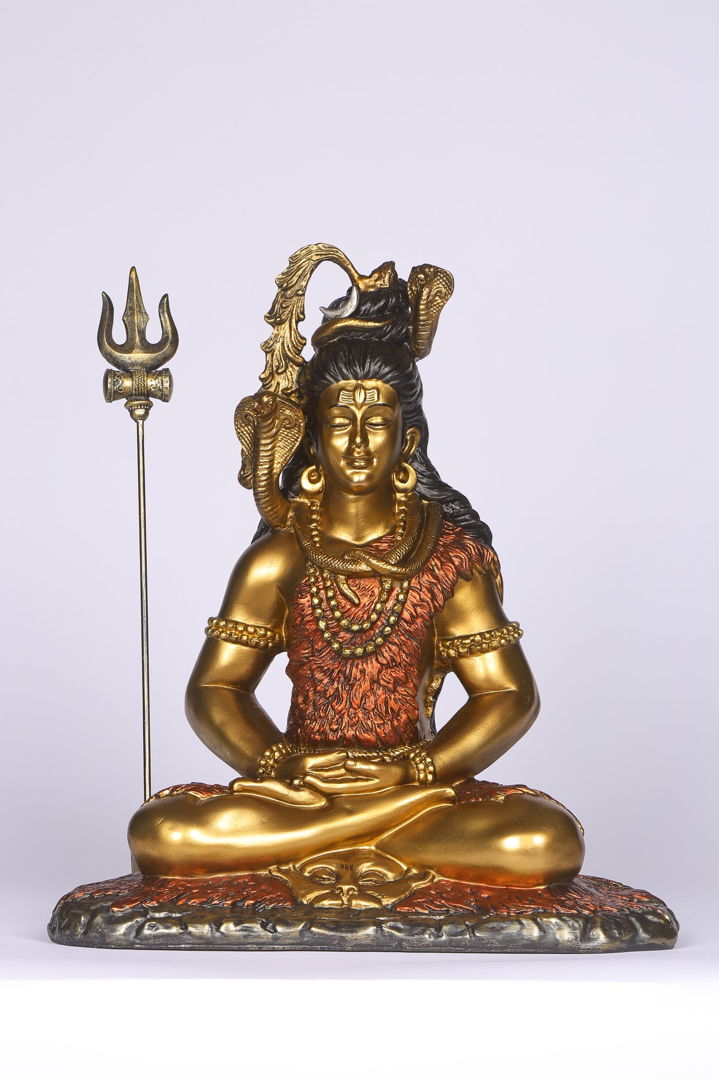 16" Shiva Samadhi Meditation statue with Trishul in golden red Antique Finish| Ideal for temple or showpiece