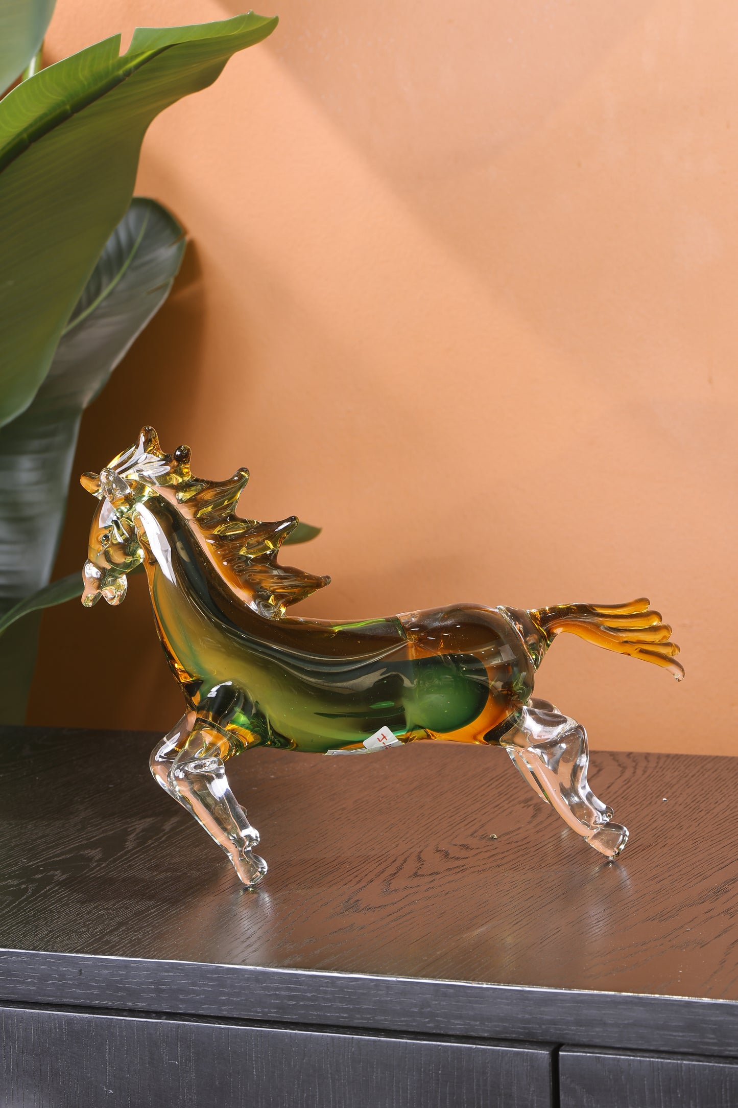Stunning Crystal Sculpture Running Horse Statue Home Decor Accent - Green