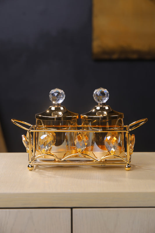 Set of 2 Candy Jars with tray for centre table accents