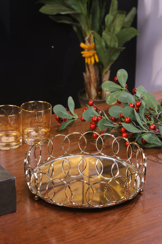 Golden Spiral Mirror Tray for Home Decor